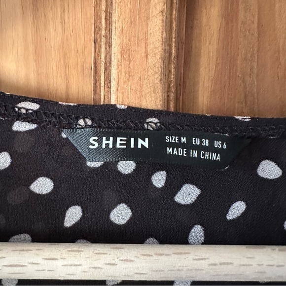 Polka Dot Bodysuit Black Cream Ruffle V Neck - Medium - Picture 3 of 7